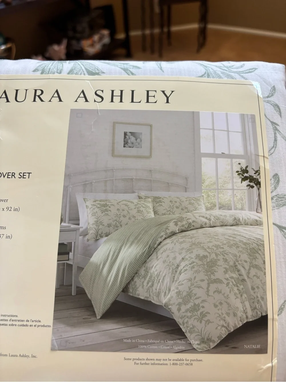 Laura Ashley Natalie Sage King Duvet Cover Set Reversible Cotton NWT